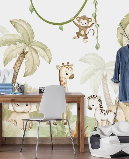 cute safari animal wallpaper mural