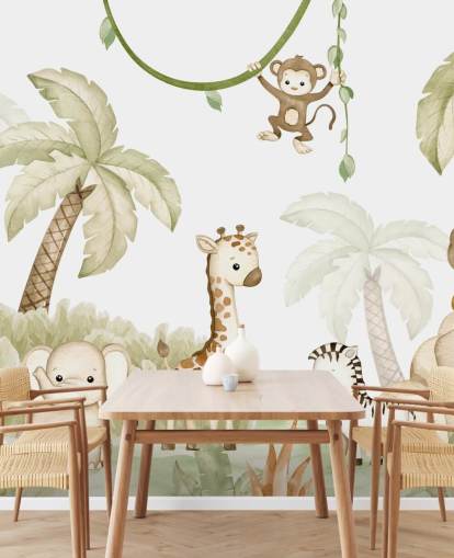 bonito mural de papel pintado de animales de safari