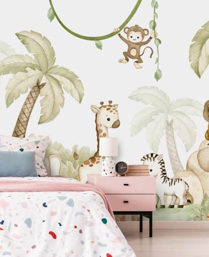 cute safari animal wallpaper mural