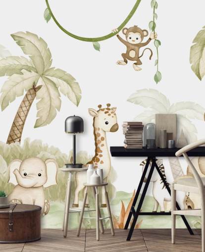 bonito mural de papel pintado de animales de safari