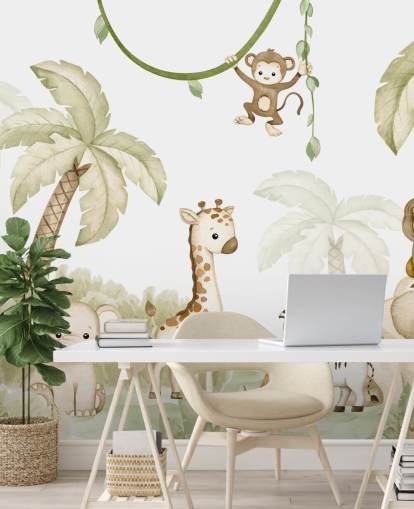 cute safari animal wallpaper mural