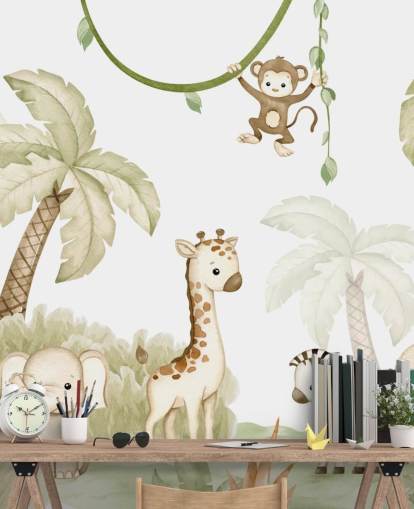 bonito mural de papel pintado de animales de safari
