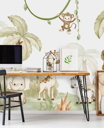 cute safari animal wallpaper mural