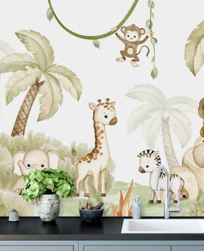 bonito mural de papel pintado de animales de safari