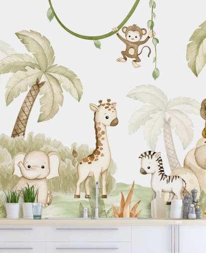 cute safari animal wallpaper mural