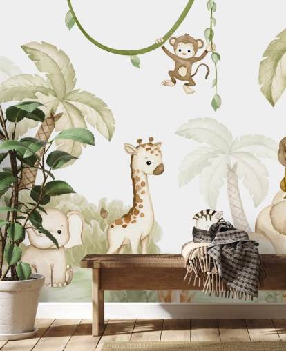 cute safari animal wallpaper mural