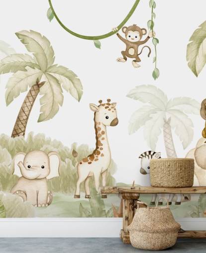 cute safari animal wallpaper mural
