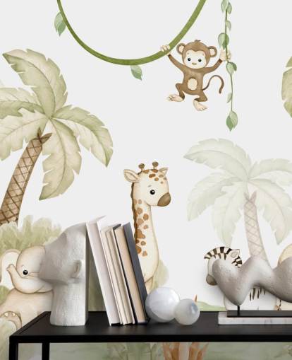 schattige behangmuurschildering met safaridieren schattige behangmuurschildering met safaridieren