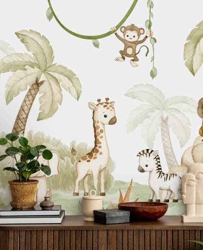 bonito mural de papel pintado de animales de safari