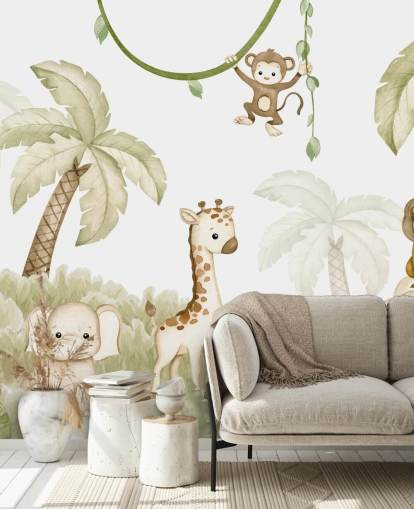 cute safari animal wallpaper mural