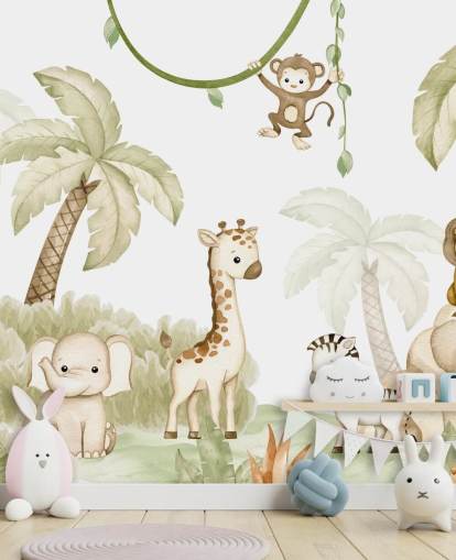 carta da parati murale con simpatici animali safari