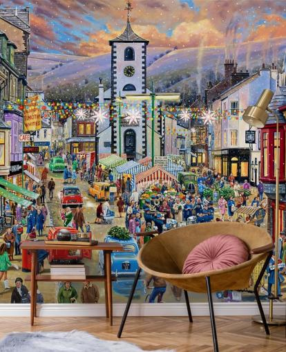 fresque murale du marché de Noël de Keswick