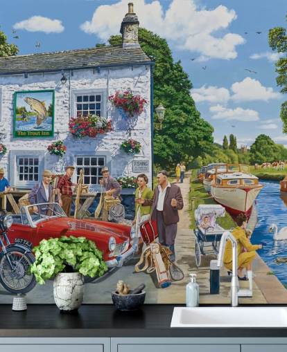 murale d'epoca con pub e canale murale d'epoca con pub e canale