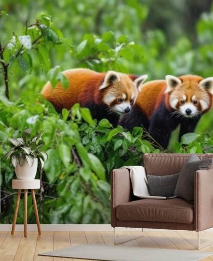 röd anpassad panda tapet väggmålning som heter Red Pandas in Tree röd anpassad panda tapet väggmålning som heter Red Pandas in Tree