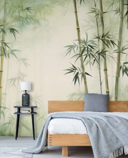 green and white custom bamboo wall mural called Tropical Bamboo Watercolor