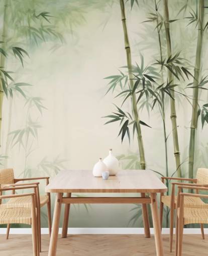 groene en witte op maat gemaakte bamboe muurschildering genaamd Tropical Bamboo Watercolour