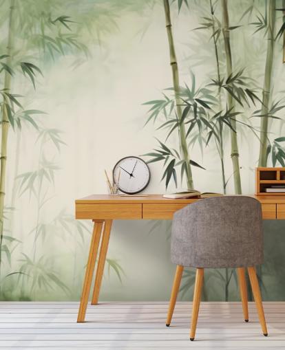 groene en witte op maat gemaakte bamboe muurschildering genaamd Tropical Bamboo Watercolour groene en witte op maat gemaakte bamboe muurschildering genaamd Tropical Bamboo Watercolour