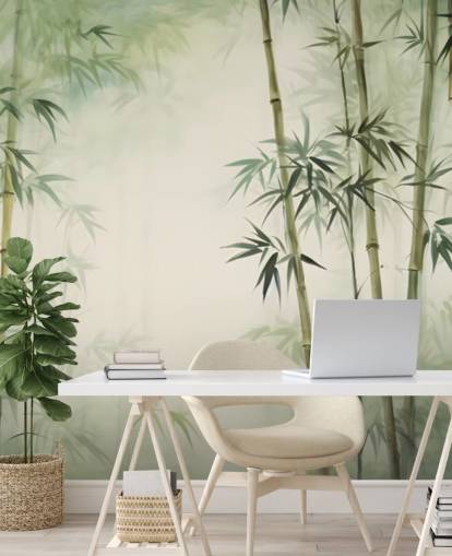 murale in bambù personalizzato verde e bianco chiamato Tropical Bamboo Watercolour