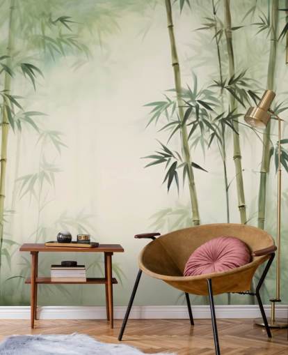 grønn og hvit tilpasset bambus veggmaleri kalt Tropical Bamboo Watercolor grønn og hvit tilpasset bambus veggmaleri kalt Tropical Bamboo Watercolor