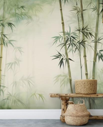 green and white custom bamboo wall mural called Tropical Bamboo Watercolor