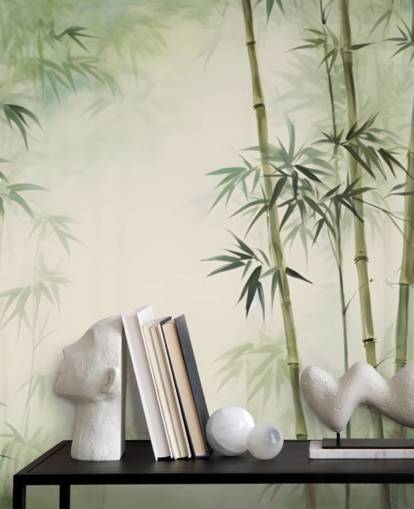 green and white custom bamboo wall mural called Tropical Bamboo Watercolour