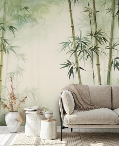 green and white custom bamboo wall mural called Tropical Bamboo Watercolor green and white custom bamboo wall mural called Tropical Bamboo Watercolor