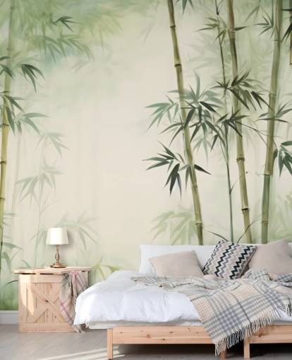 Grün-weißes kundenspezifisches Bambus-Wandbild namens Tropical Bamboo Watercolour Grün-weißes kundenspezifisches Bambus-Wandbild namens Tropical Bamboo Watercolour