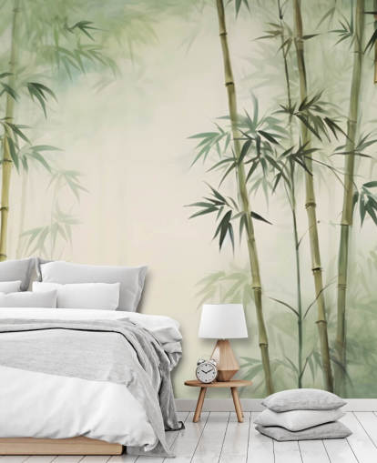vihreä ja valkoinen mukautettu bambu seinämaalaus nimeltä Tropical Bamboo Watercolor vihreä ja valkoinen mukautettu bambu seinämaalaus nimeltä Tropical Bamboo Watercolor