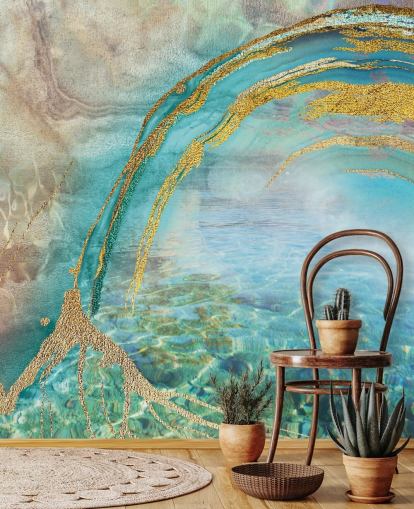 abstract blue wall mural