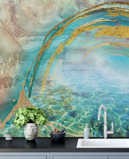 abstract blue wall mural