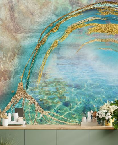 abstract blue wall mural