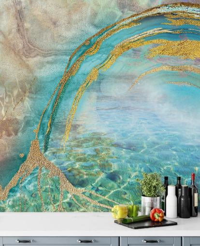 fresque murale bleue abstraite