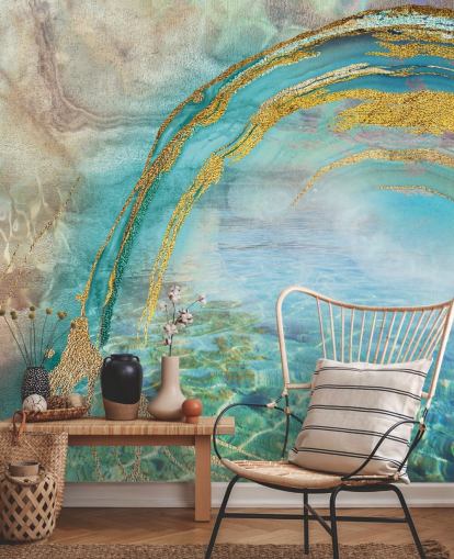 abstract blue wall mural