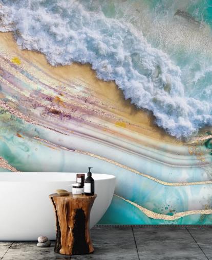 abstract sea and geode mural