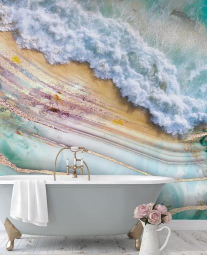 abstract sea and geode mural
