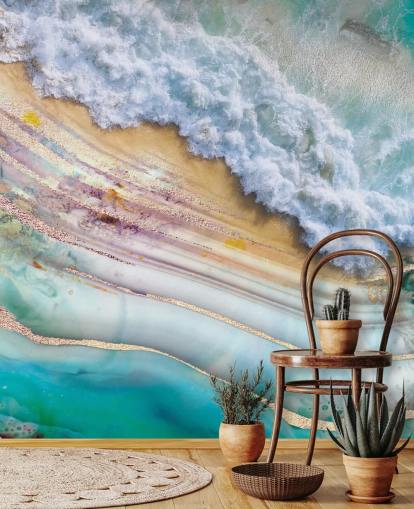 abstract sea and geode mural