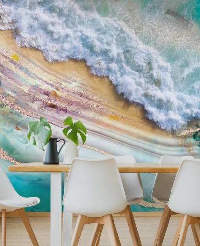 murale astratto con mare e geode