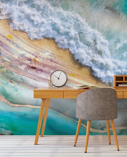 abstract sea and geode mural