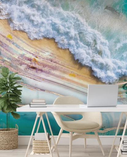 abstract sea and geode mural