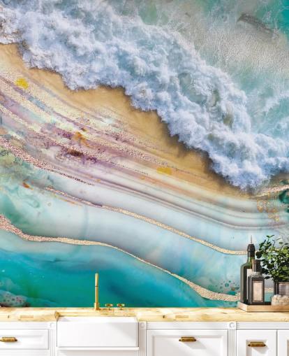 mural abstracto de mar y geoda