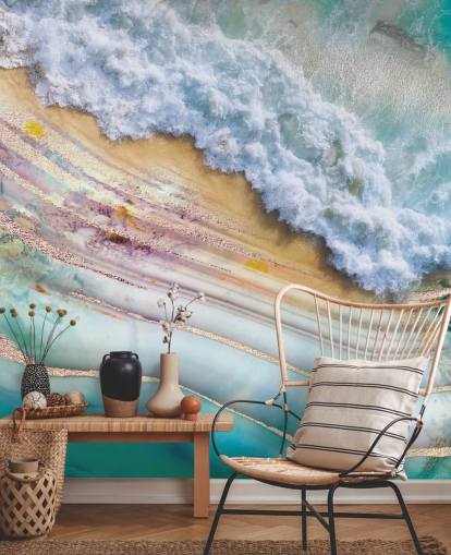 abstract sea and geode mural