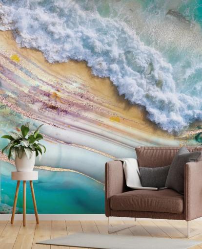 murale astratto con mare e geode