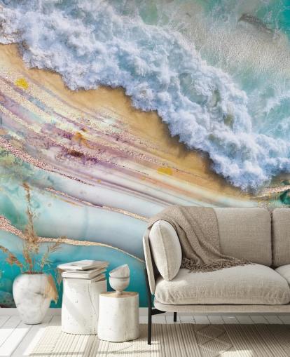 mural abstrato de mar e geodo