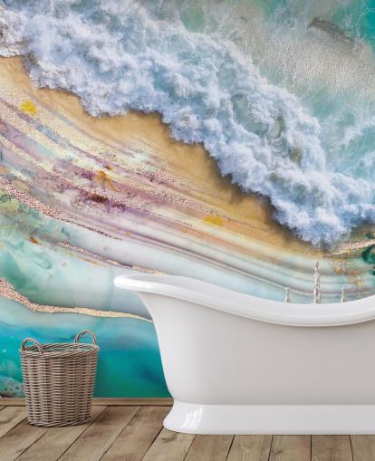 abstract sea and geode mural