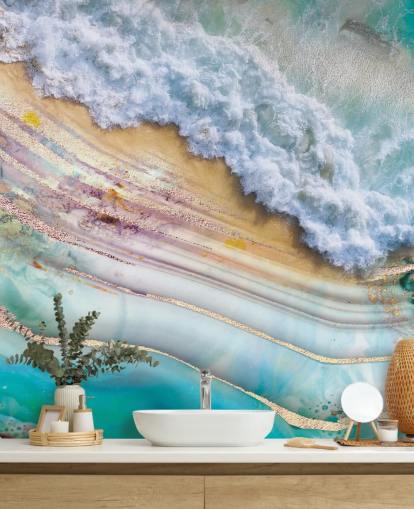 mural abstrato de mar e geodo