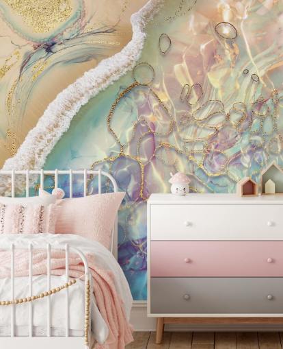 abstracte muurschildering in pastelkleuren