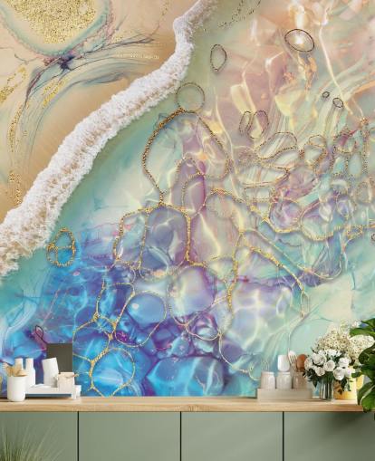 abstracte muurschildering in pastelkleuren