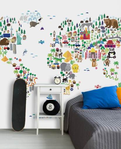 Animal Map of the World wallpaper mural