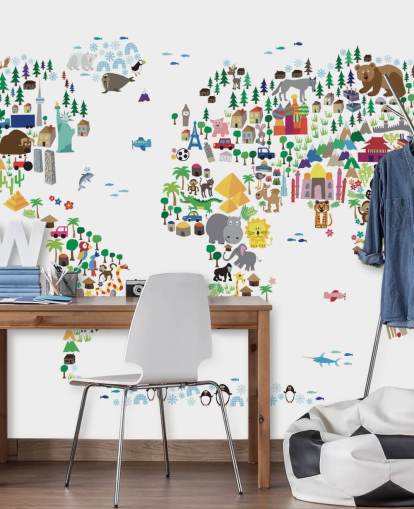 Mural de papel de parede Animal Map of the World