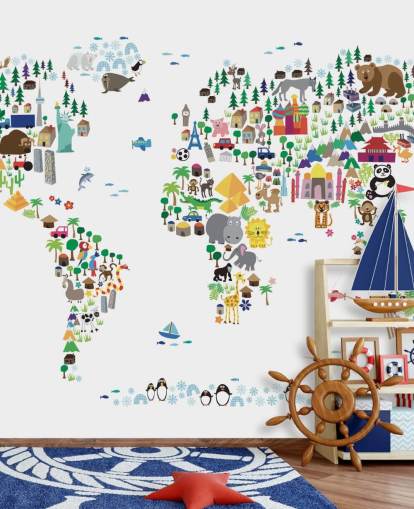 Carta da parati murale con mappa animale del mondo Carta da parati murale con mappa animale del mondo